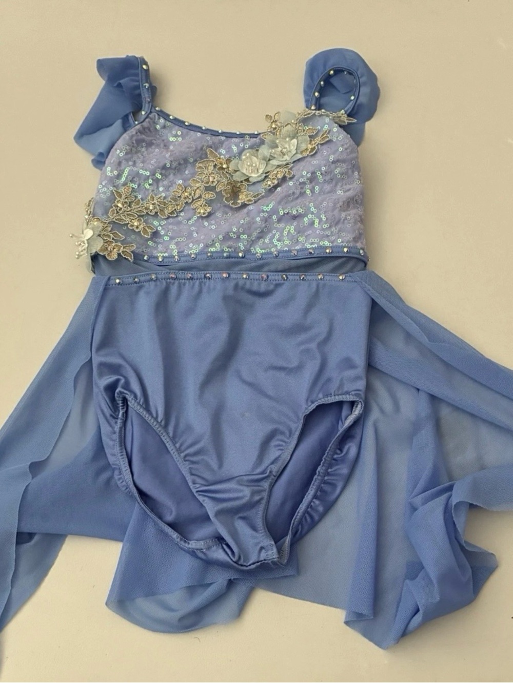 Weissman Girls Blue Sequin lyrical Costume with Floral Appliqué